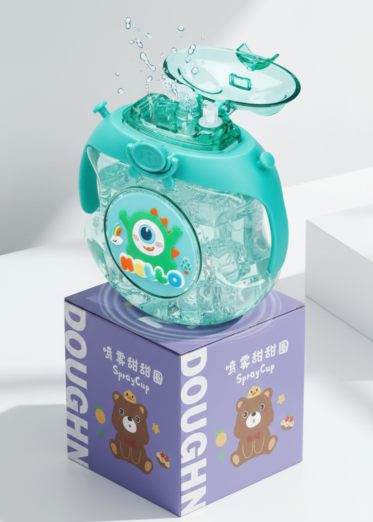 Botella de agua infantil de plástico con spray refrescante