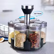 Juego de botellas de especias giratorias, estante de almacenamiento de condimentos de vidrio para sal, azúcar, pimienta, organizador de cocina