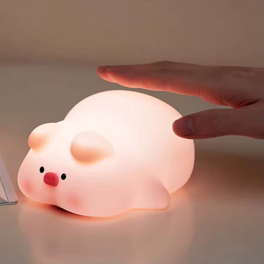 Lámpara de mesa de cerdo de silicona, luz Led nocturna recargable