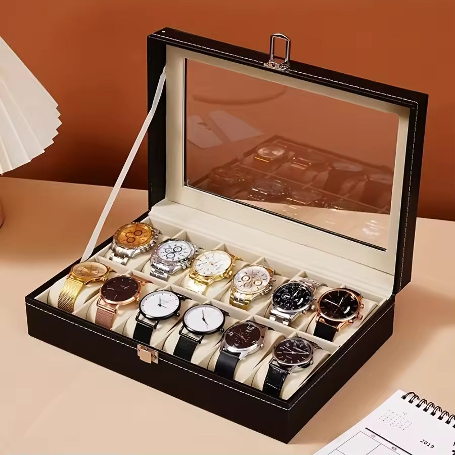 Caja de reloj de alta gama, organizador de relojes de 12 ranuras
