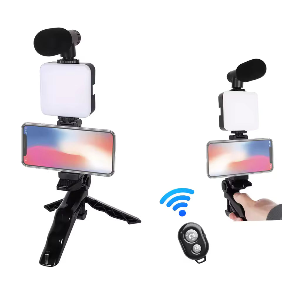 KITS profesionales de grabación de vídeo Vlogging, luz LED + micrófono con Mini Control de trípode