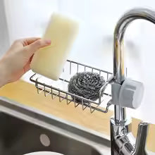 Estante de almacenamiento para grifo de fregadero de cocina, estante de almacenamiento de artículos sanitarios de trapo de una sola capa de acero inoxidable, 2 ud.