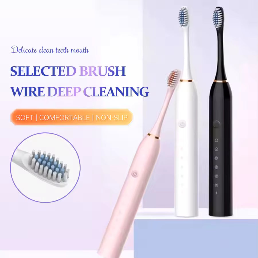 Cepillo de dientes eléctrico sónico para adultos, cabezal de cepillo DuPont impermeable IPX7, recargable por USB, limpieza de alta frecuencia, 6 modos de limpieza