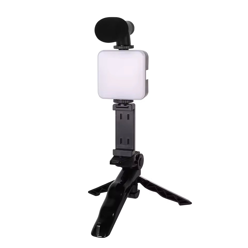 KITS profesionales de grabación de vídeo Vlogging, luz LED + micrófono con Mini Control de trípode