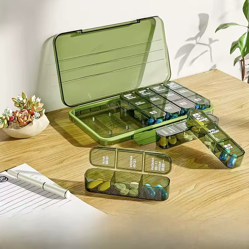 organizador diario de pastillas con recordatorio de tres comidas