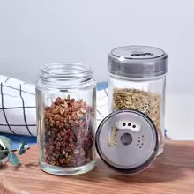 Juego de botellas de especias giratorias, estante de almacenamiento de condimentos de vidrio para sal, azúcar, pimienta, organizador de cocina 3