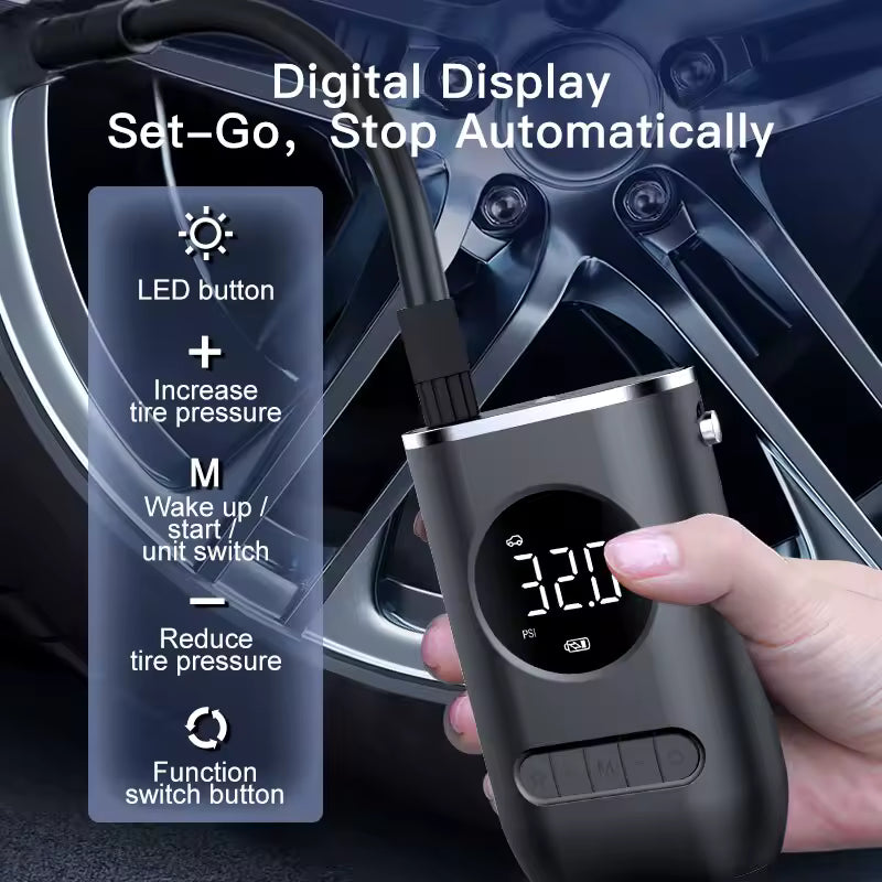 Mini bomba de neumáticos eléctrica autopropulsada portátil