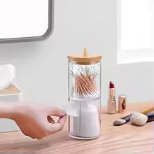 Dispensador de almohadillas de maquillaje de hisopo de algodón transparente, caja de almacenamiento multifuncional para cosméticos y baño, soportes redondos de algodón