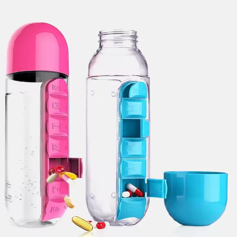 Pastillero de siete días, botella de agua deportiva de 600ml 3