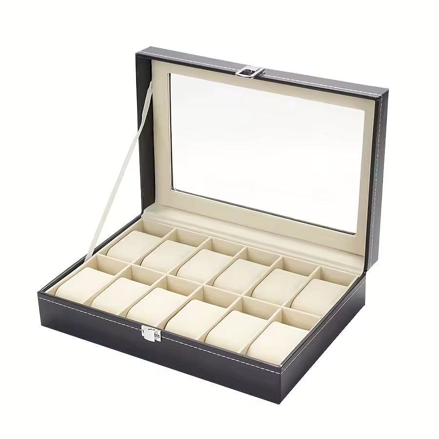 Caja de reloj de alta gama, organizador de relojes de 12 ranuras